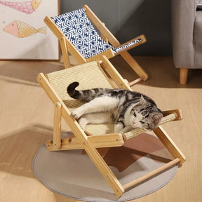 Cat sisal Bed Chair Cat Claw Scratcher Pet Lounge Chair Wooden Adjustable Foldable Cat Nest Wear-resistant sisal Scratcher