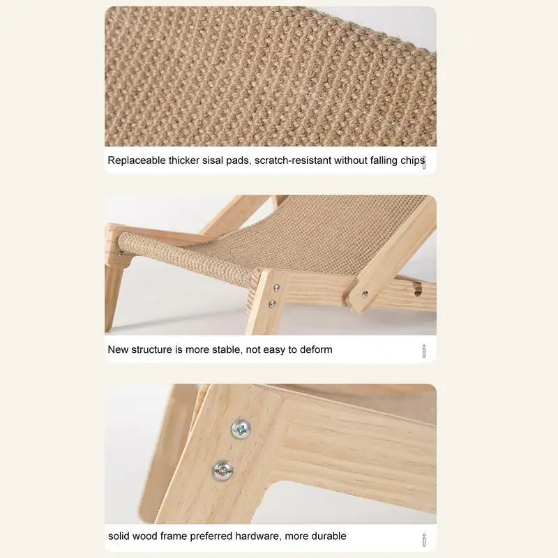 Cat sisal Bed Chair Cat Claw Scratcher Pet Lounge Chair Wooden Adjustable Foldable Cat Nest Wear-resistant sisal Scratcher