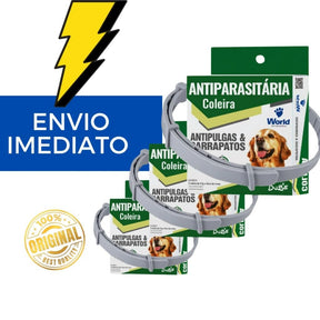 Kit 3 Coleiras Antipulgas e Carrapatos p/Cães 17g c/ 56cm - Patadourada